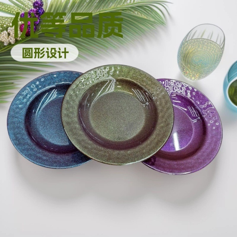 Gradient flash powder metamine set de vajilla espesado resistente a la caída imitación porcelana plato de comida comercial hotel plato de comida compota al por mayor cesta de frutas details Picture