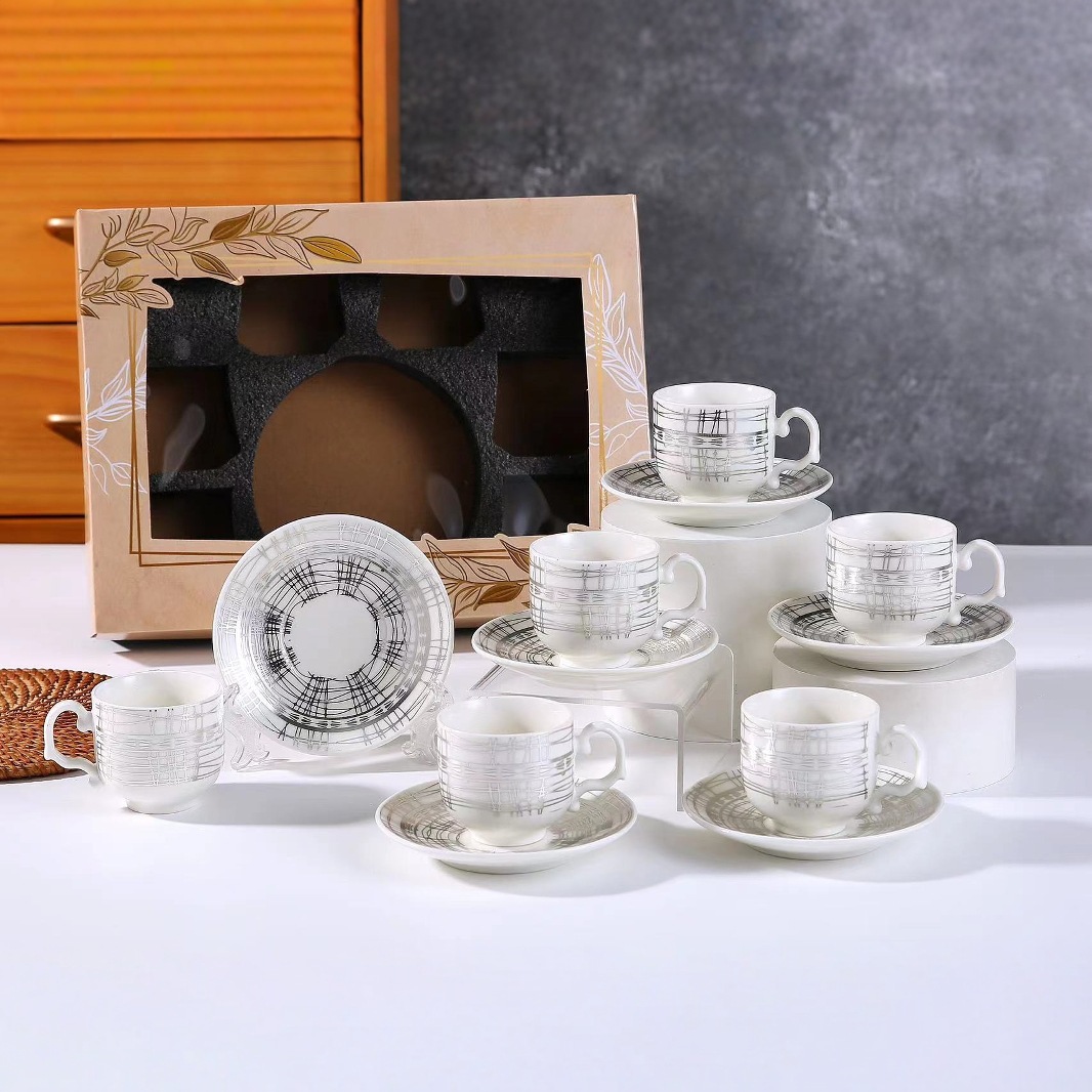 Retro rough pottery export cup and plate set, creative afternoon tea and coffee gift box, six-piece breakfast cup Application Scenario