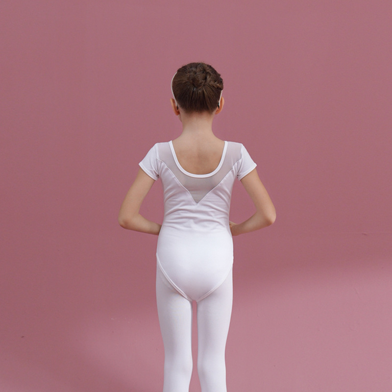 Summer new pure cotton short-sleeved practice dress for girls' dance, white children's dress for girls' ballet grading Specification image