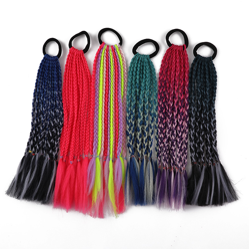 Colorful braids for children, hip-hop gradient short braids, hair bands, ponytails, dreadlocks, wigs, European and American Tibetan hair accessories Specification image