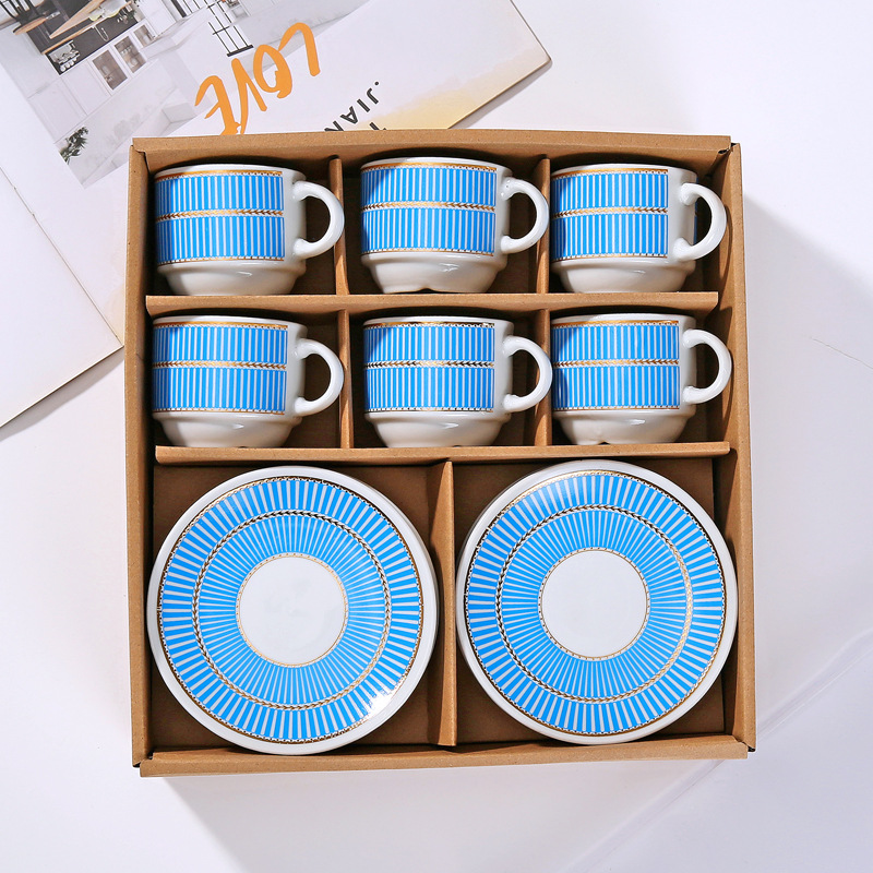 Creative ceramic coffee cup and dish set, 6 cups and 6 dishes, cross-border trade, Middle East, Saudi Arabia, Indonesia, Southeast Asia, daily necessities, ceramic tableware set