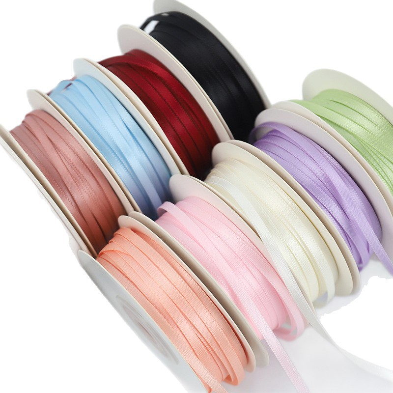 High-end wedding bow silk ribbon 0.3cm dense single-sided polyester fine silk ribbon for clothing accessories, scarves, silk scarves, sun-protective clothing and decoration Item Picture
