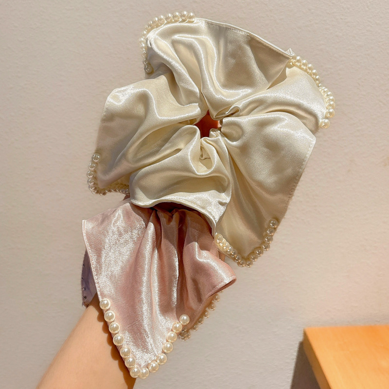 Luxurious pearl satin square scarf large hair band women's headwear 2025 new style high-end square hair band large intestine hair accessory details Picture