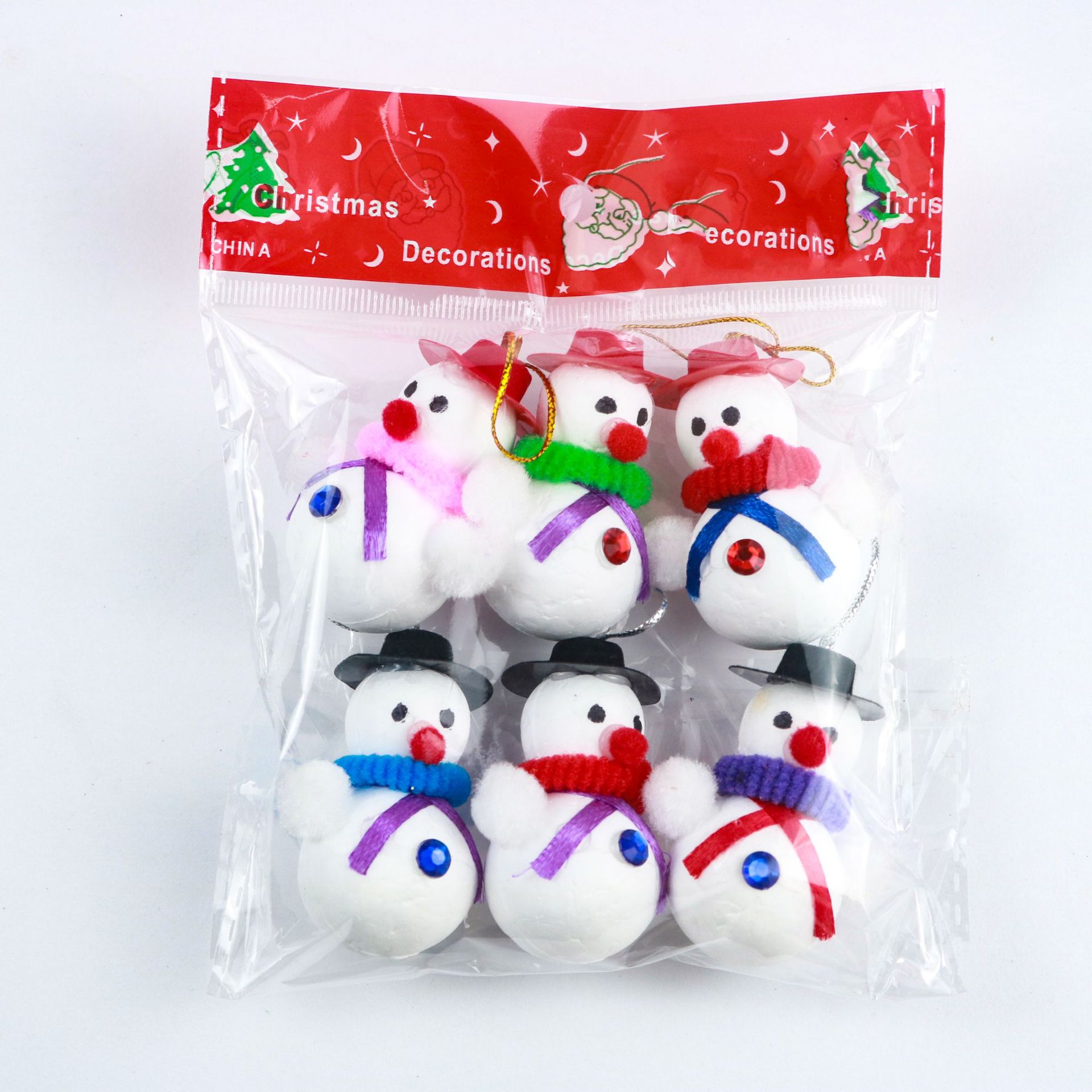 4x5cm Christmas foam snowmen, 6 sets of three-dimensional decorative items, scene hangers, Christmas decoration supplies for shopping malls and bars Item Picture