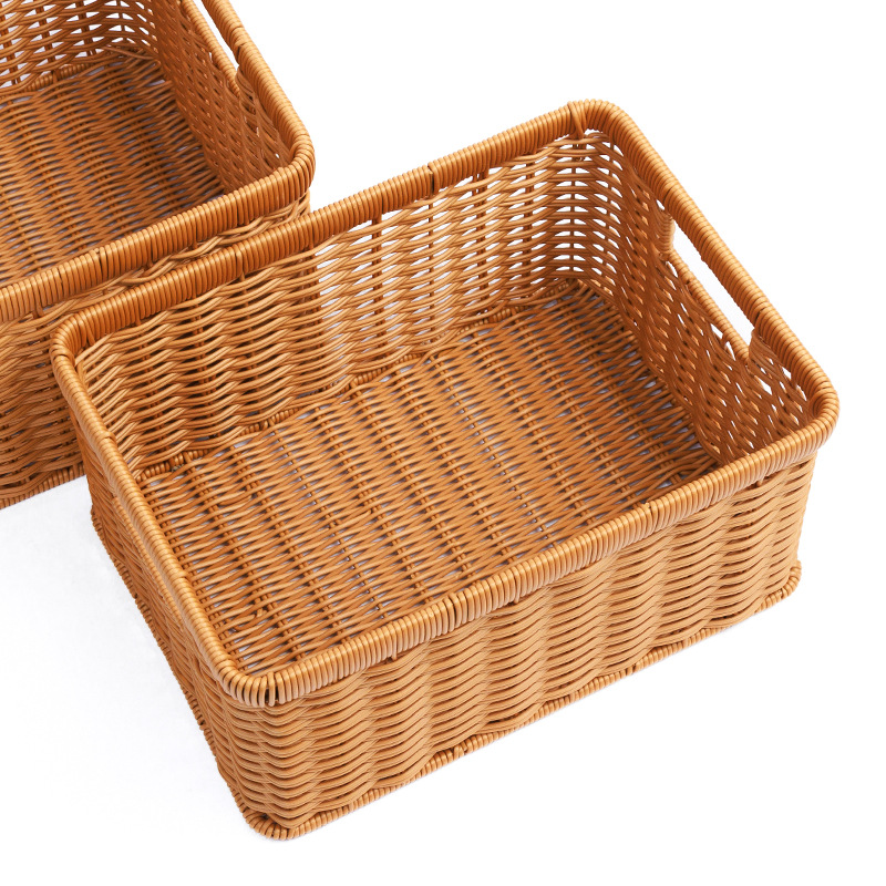 Imitation rattan weaving living room coffee table storage basket, TV cabinet drawer organization basket, kitchen vegetable, fruit and snack storage basket, multi-functional storage basket Application Scenario