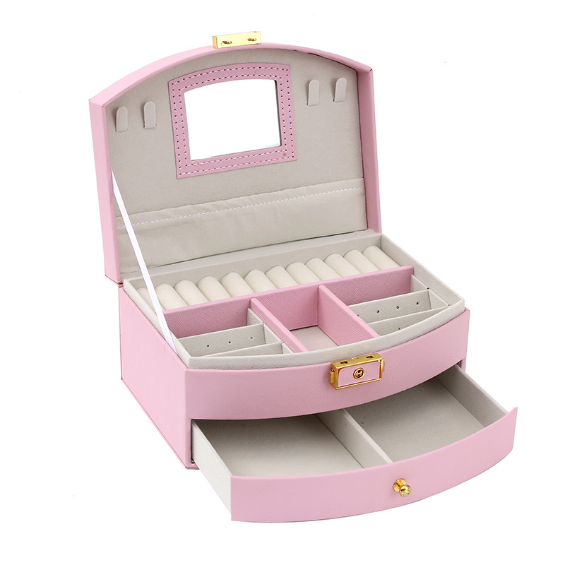 Cross-border pink princess-style children's jewelry storage box, earrings and accessories, hand-held jewelry box with lock, wholesale jewelry packaging, jewelry bags Item Picture