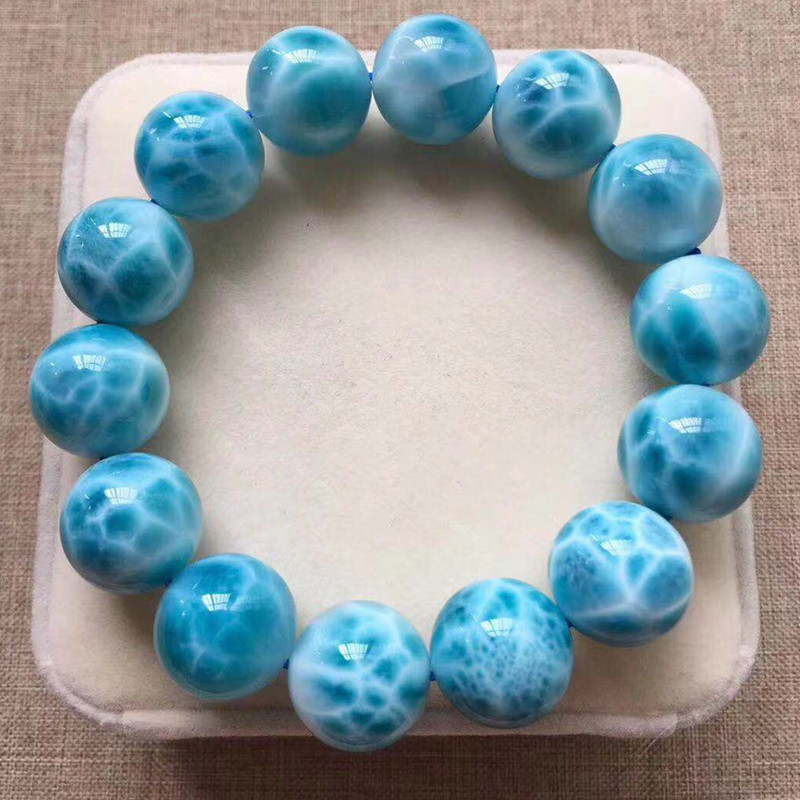 天然海纹石蓝色水晶多米尼加玉化手链龟背纹拉力玛手串