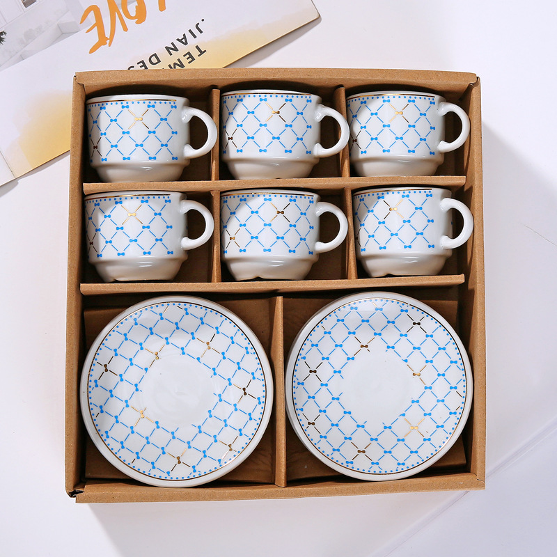 Creative ceramic coffee cup and dish set, 6 cups and 6 dishes, cross-border trade, Middle East, Saudi Arabia, Indonesia, Southeast Asia, daily necessities, ceramic tableware set Specification image