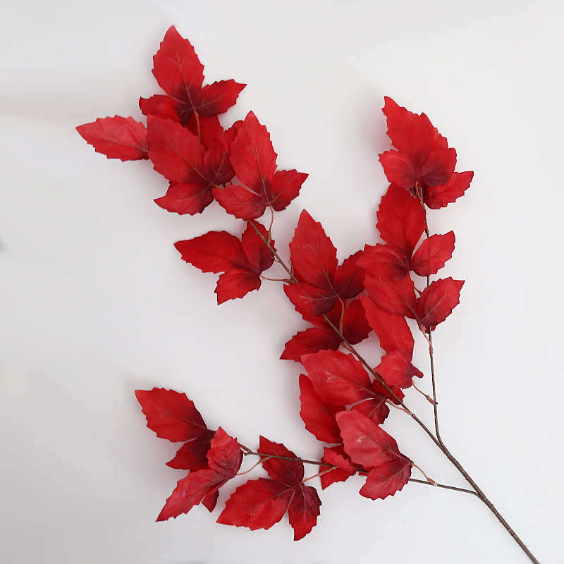 青岛仿真叶材单枝三叉婚礼吊顶装饰办公文化园艺仿真植物批发产品图