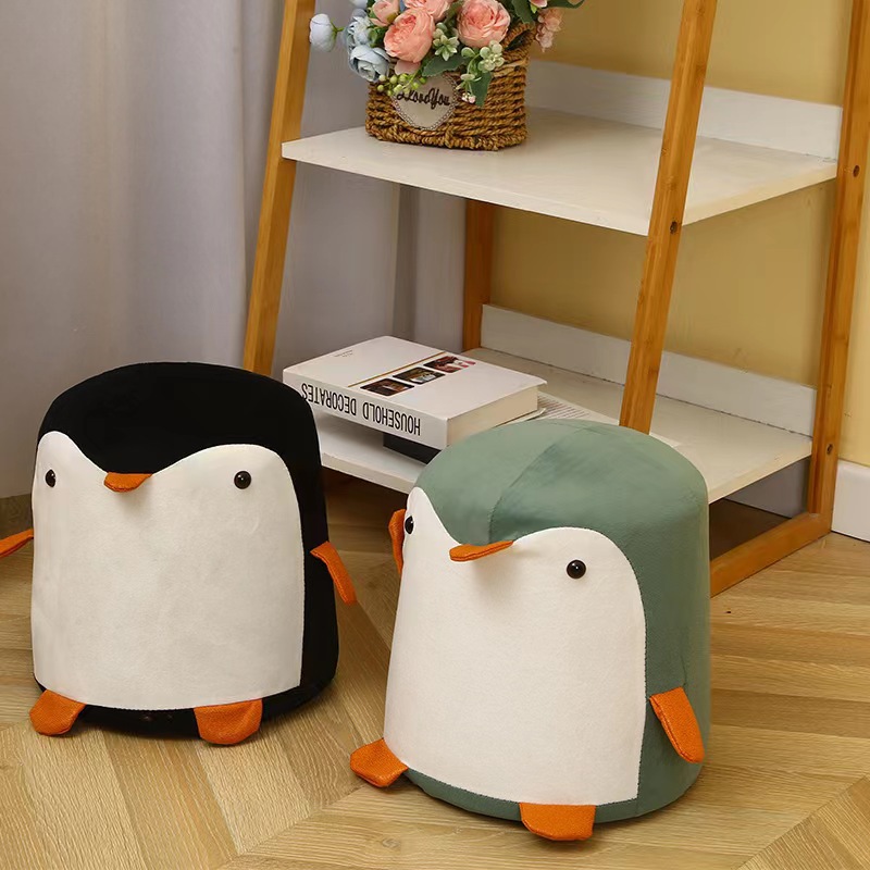 卡通企鹅创意实木小凳子家用矮凳门口换鞋凳儿童动物板凳坐垫
