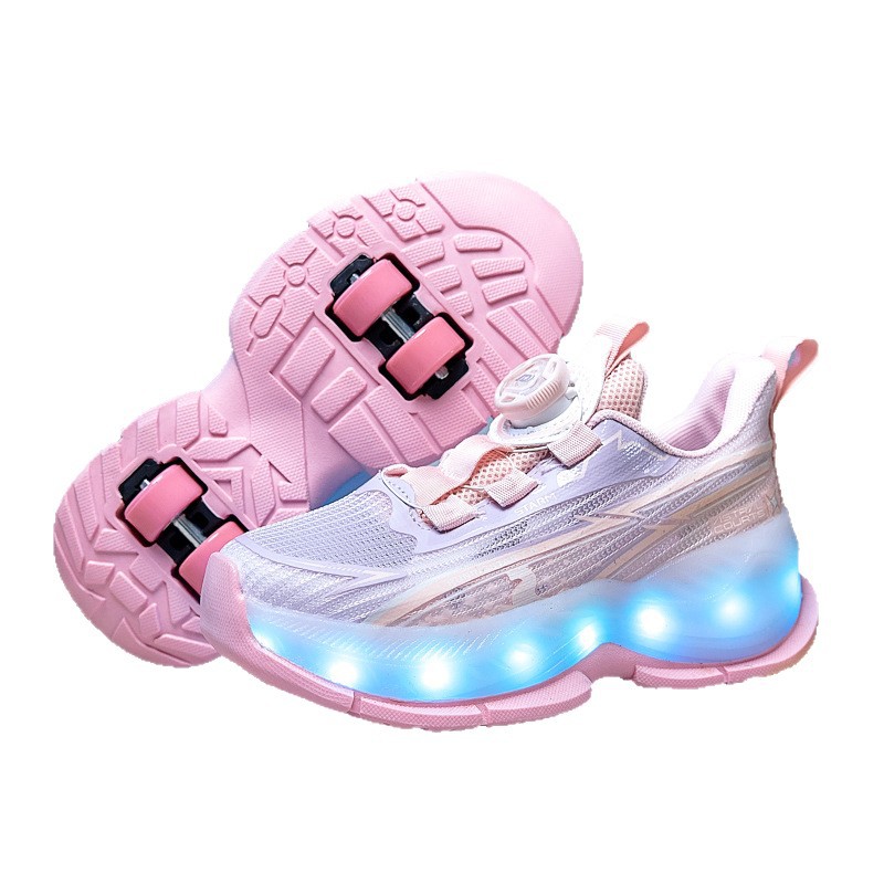 Girls' walking shoes, four-wheel charging luminous roller skates, children's breathable sports shoes, boys' two-wear eight-wheel roller skates Item Picture