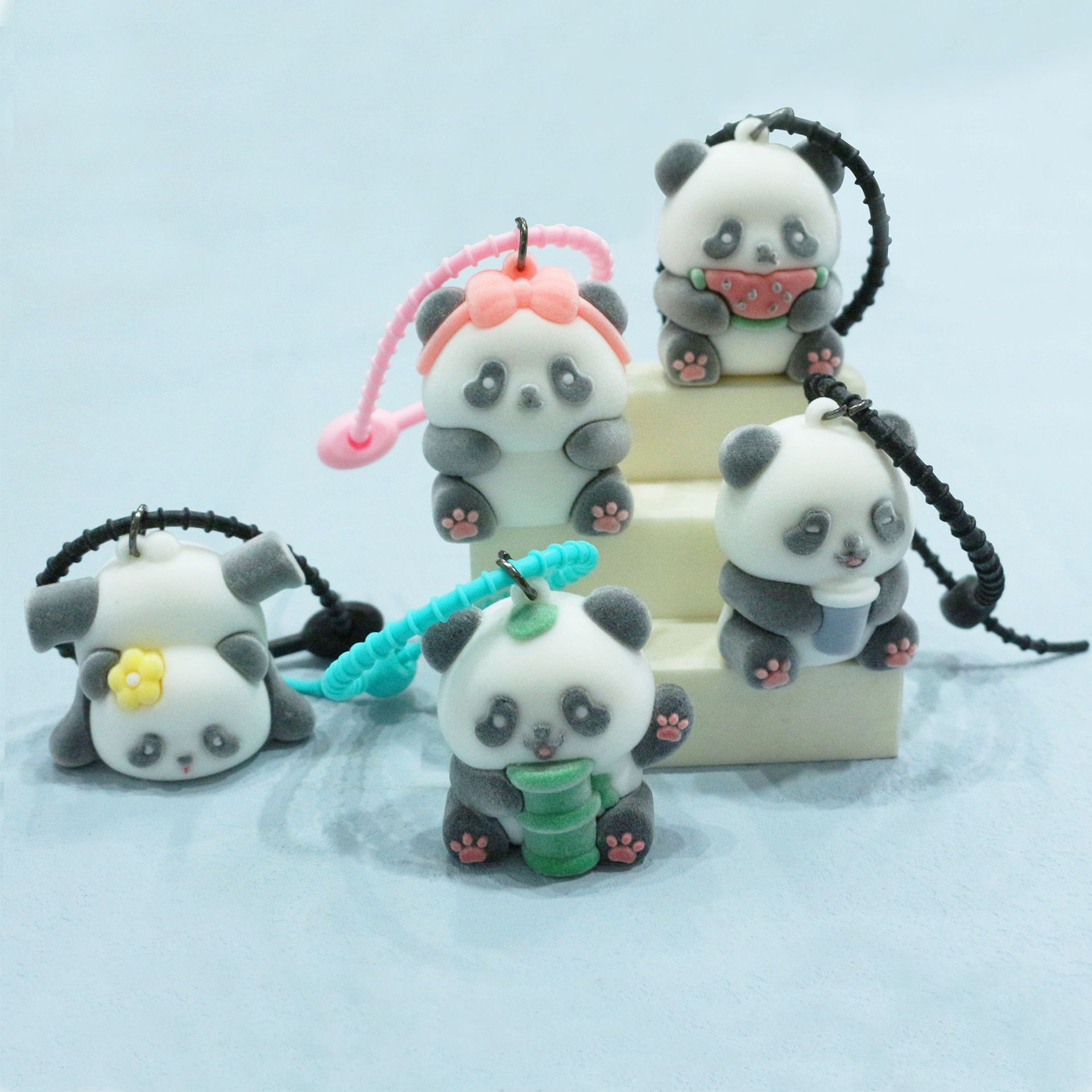 New cartoon plush panda keychain, girls' schoolbag pendant, PVC soft rubber car key chain, small pendant, wholesale handicrafts, gifts, anime star peripheral, anime pendant Specification image