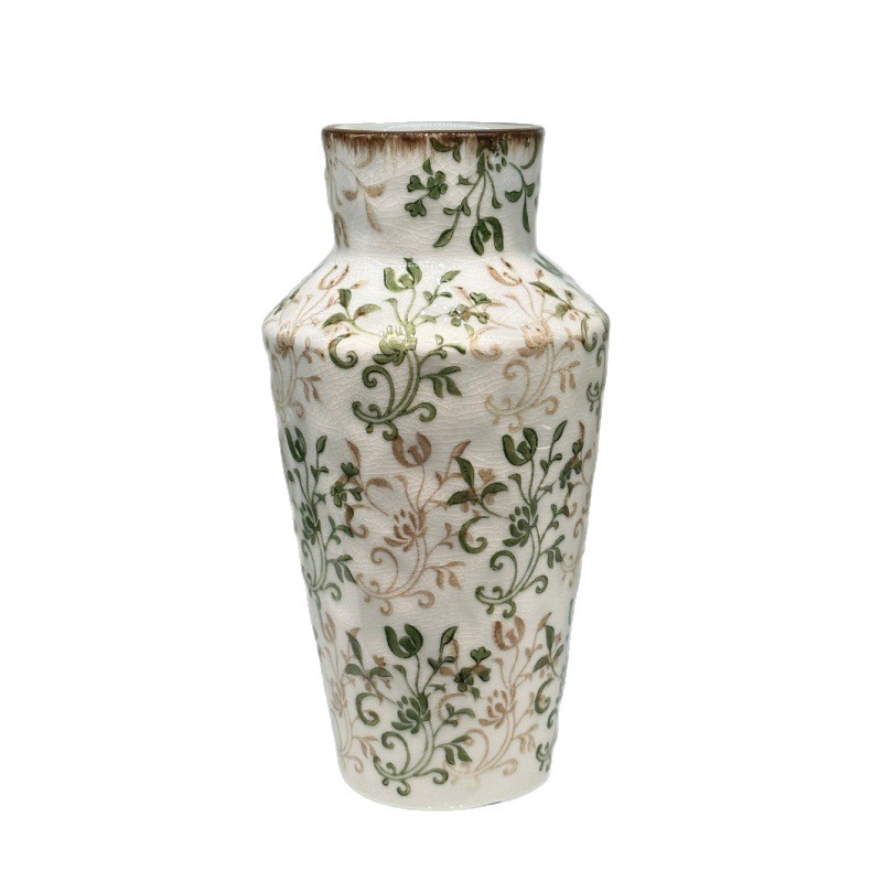 田园风手绘繁花陶瓷冰裂小花瓶客厅餐桌水养鲜花摆件花器陶瓷包装容器白底实物图