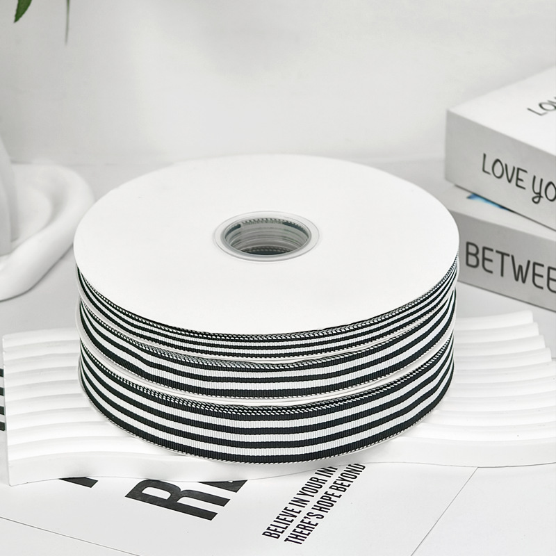 Woven hat straps, black and white striped plain weave bags, hand-woven diy accessories, polyester textile leather accessories details Picture