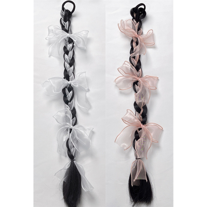 Children's Hani ethnic false braids, long hair, double ponytails, bows, baby hair accessories, photo props, cute braids Item Picture