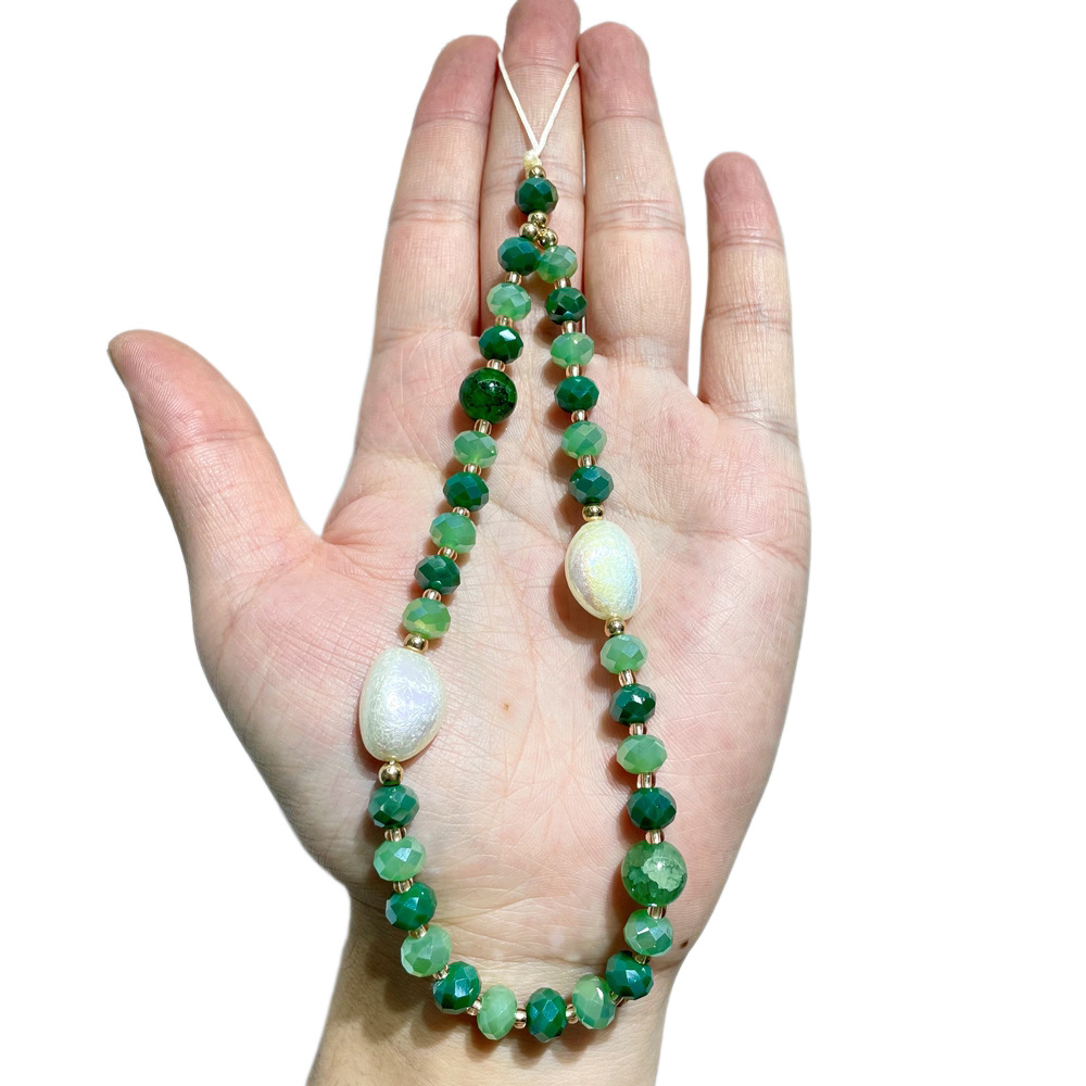 ins Personalized pearl crystal colored stone mobile phone chain, cross-border Amazon jewelry set from Europe and America, beaded chain Item Picture
