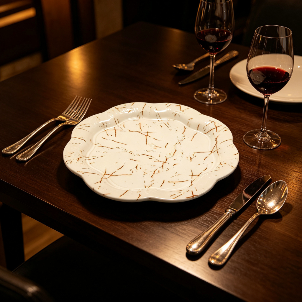 Cross-border European-style metal picnic plate, home living room fruit and snack storage, high-end feel, steak plate with marble-like texture