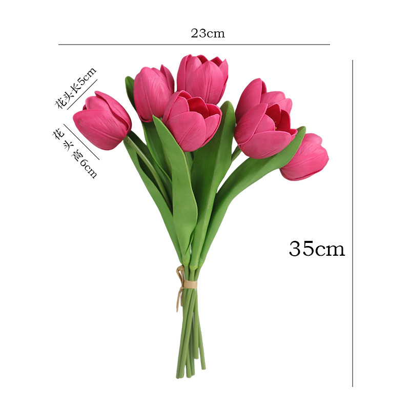 New faux flower bouquets with PU touch, round tulip heads, light luxury home, wedding scene arrangement, artificial flower ornaments, pet gardening, flower POTS and containers Item Picture