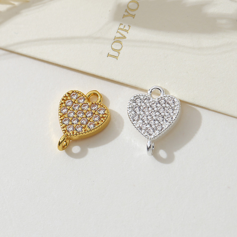 New heart-shaped diamond-encrusted bracelet pendant DIY accessory earrings necklace electroplated heart pendant accessory accessory details Picture