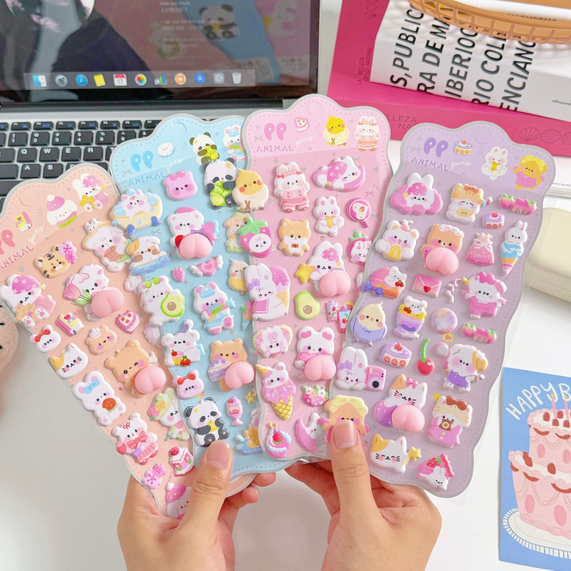 3D soft and cute furry animal children's stickers, adorable rabbits and bears, hand-decorated phone cases, stickers, accessories and fun decorative items