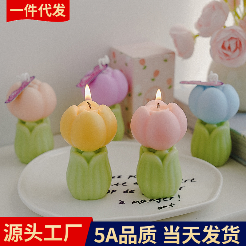 郁金香香薰蜡烛创意手工礼物妇女节氛围布置伴手礼跨境造型香氛蜡烛办公文化氛围用品