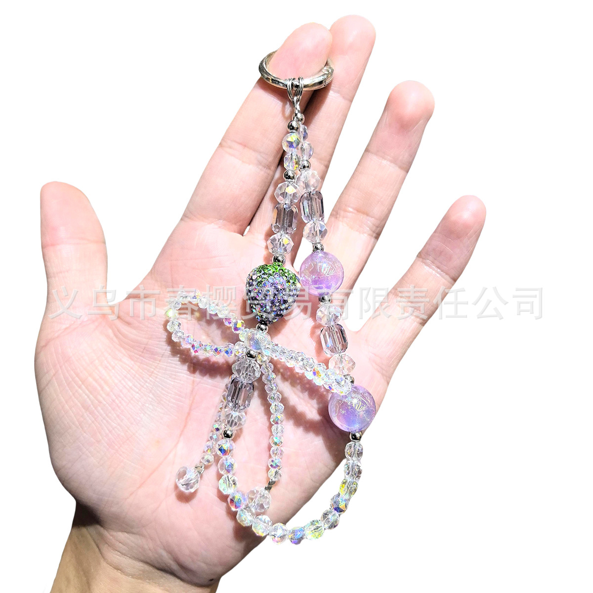 Creative and fashionable full-diamond strawberry bow mobile phone chain keychain, exquisite bag pendant chain, crystal sparkling beaded chain details Picture