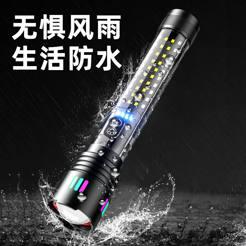 Powerful flashlight, high-power long-lasting side light, warning zoom, outdoor camping hand-held lighting fixture details Picture