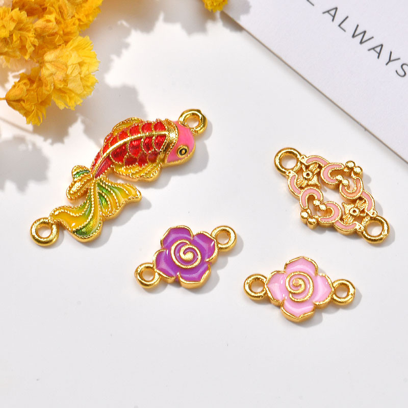 Wholesale of gold-threaded color-preserving copper gold-plated fashionable style DIY electroplated flame-fired blue enamel color inlaid bracelet accessories details Picture