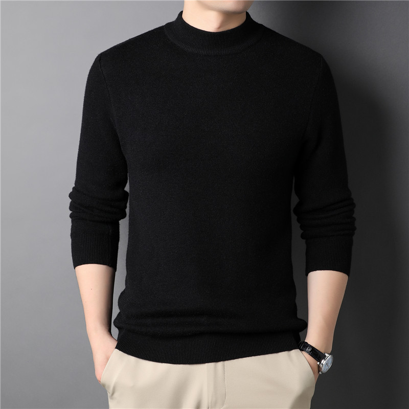 Men's spring and autumn solid-color semi-high-neck knitted sweater, slimming sweater, youth base sweater, plus-size men's and women's plus-size sweater Specification image