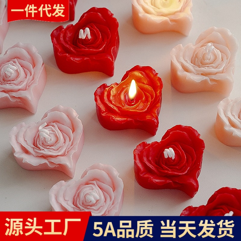 创意心形玫瑰香薰蜡烛情人节礼品手工手绘爱心蜡烛布置装饰香氛蜡烛办公文化氛围用品