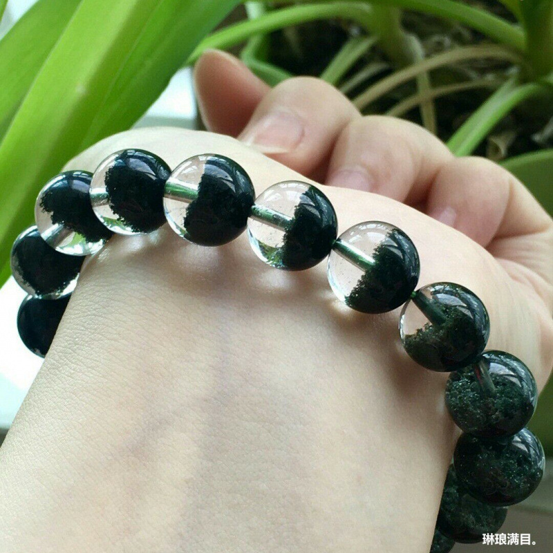 天然巴西绿幽灵手链半盆男女款单圈圆珠手串