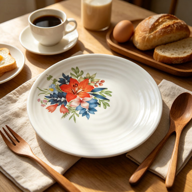 外贸厂家直销白底印花密胺餐盘圆形商用家用耐摔耐磨碗