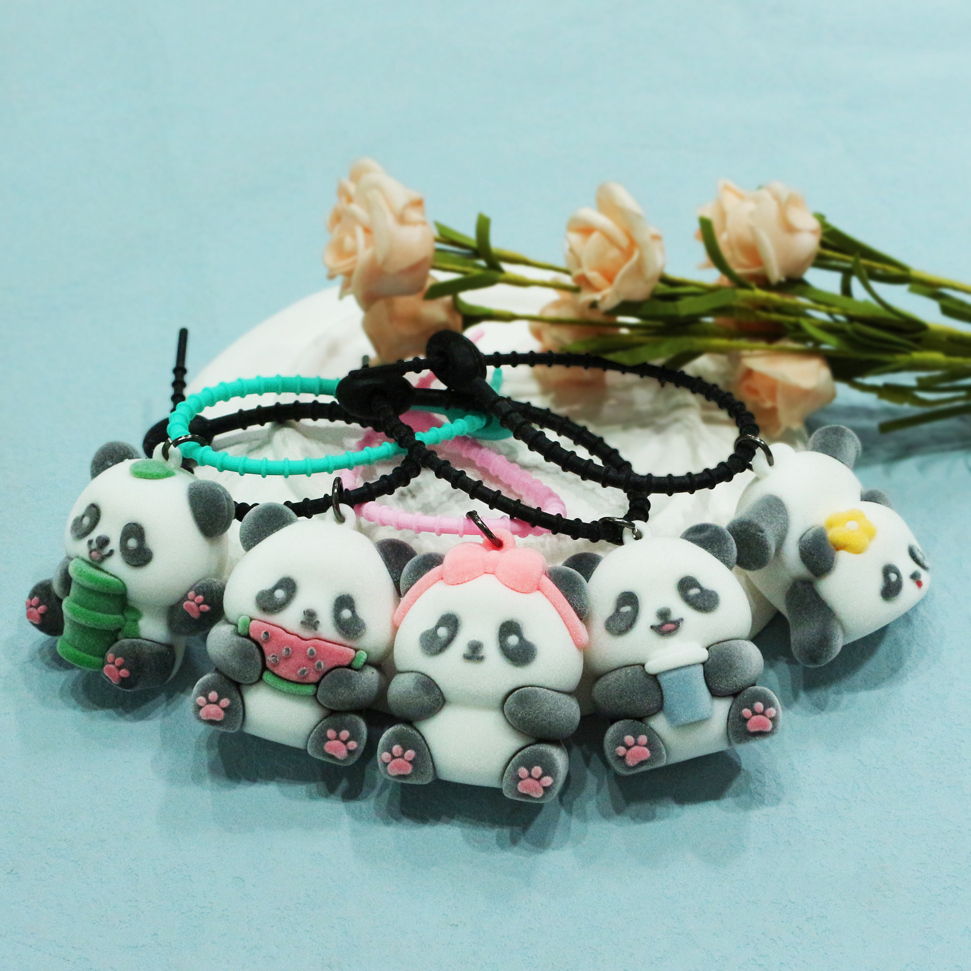 New cartoon plush panda keychain, girls' schoolbag pendant, PVC soft rubber car key chain, small pendant, wholesale handicrafts, gifts, anime star peripheral, anime pendant details Picture