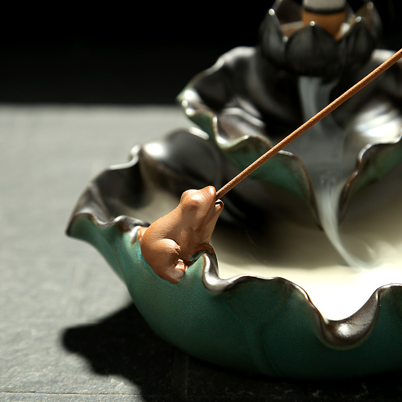 Yujie Special Offer ceramic reverse-flow incense burner, Lotus pond night Creative Sandalwood Pagoda Incense, tea ceremony viewing, home decoration, handicrafts and gifts details Picture