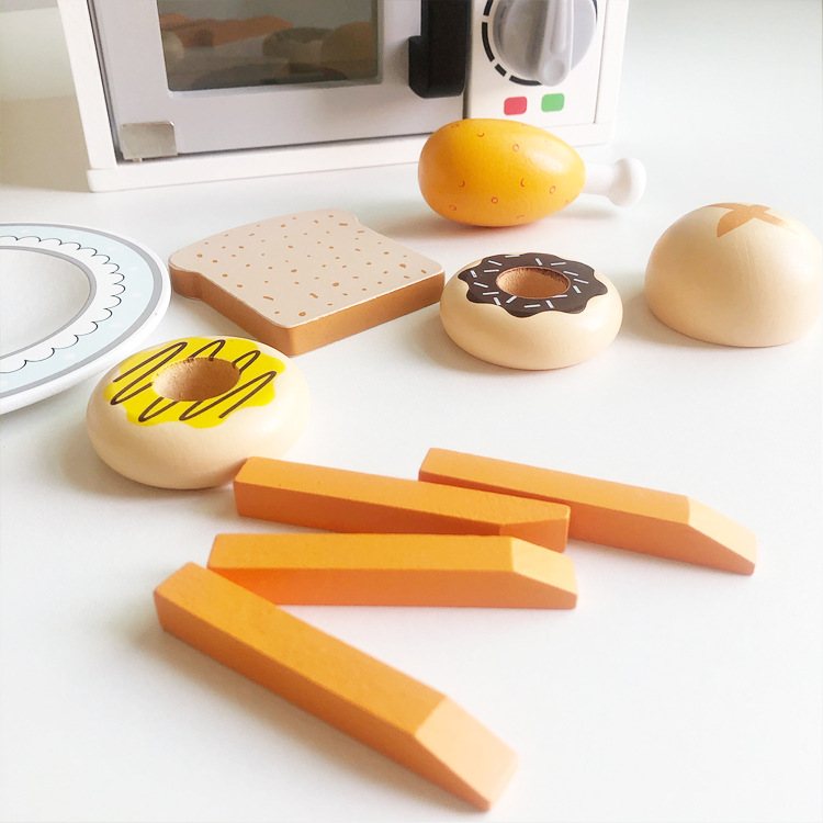 Wooden role-playing toys, ovens, microwave ovens, meals, kitchenware, bread and pastry making, customized children's educational toys details Picture