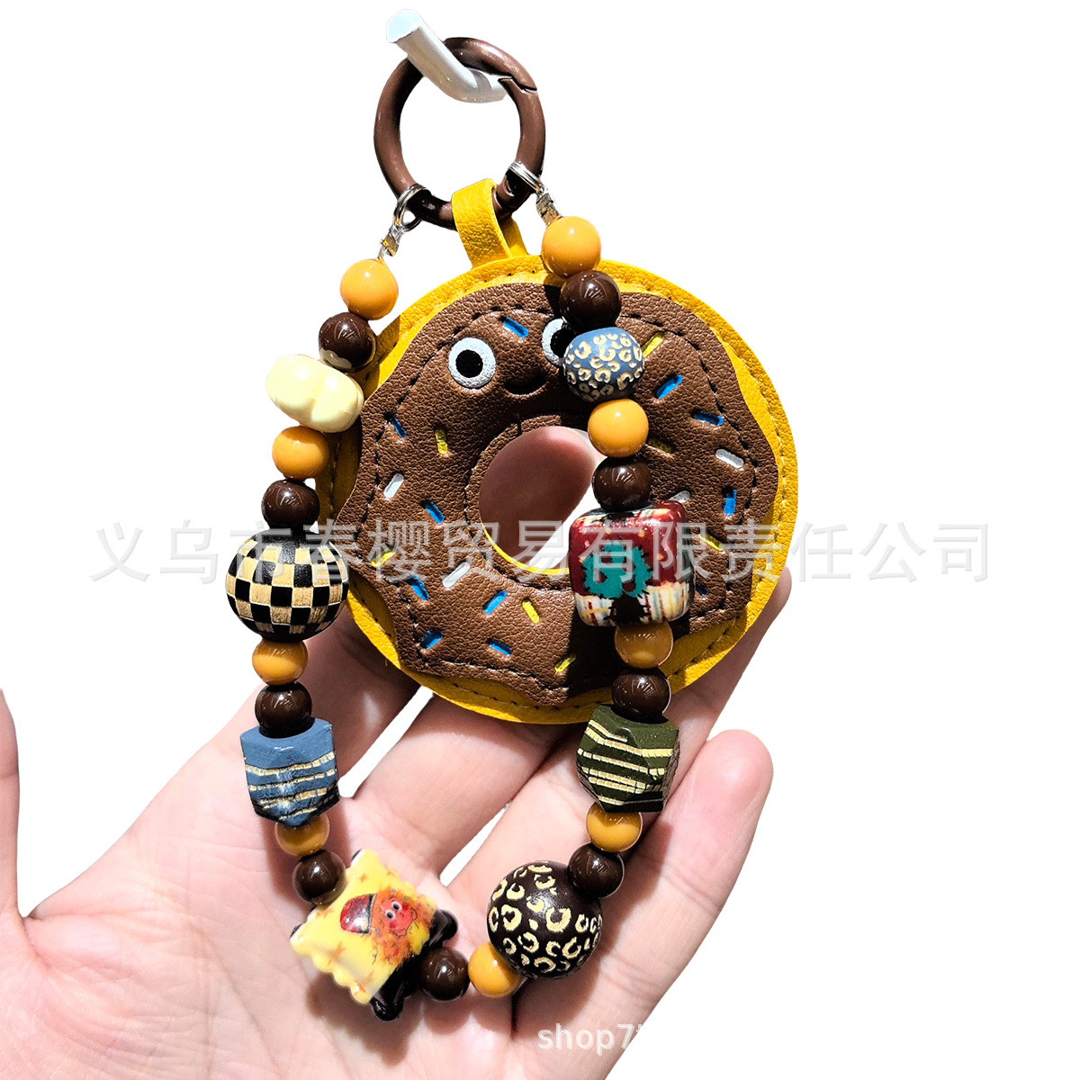 Autumn and winter new American retro coffee-colored M-bean felt bread chain, leather lanyard bag pendant, keychain, ccd pendant Specification image