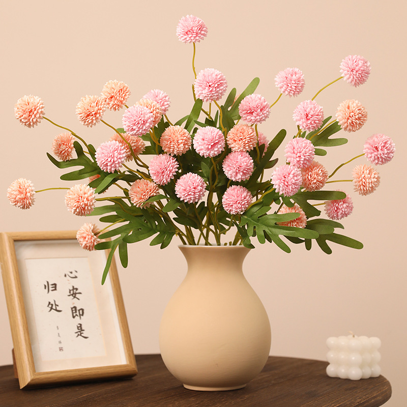 春色系仿真五头蒲公英球菊婚庆客厅卧室装饰假花摆件办公文化园艺花礼盒