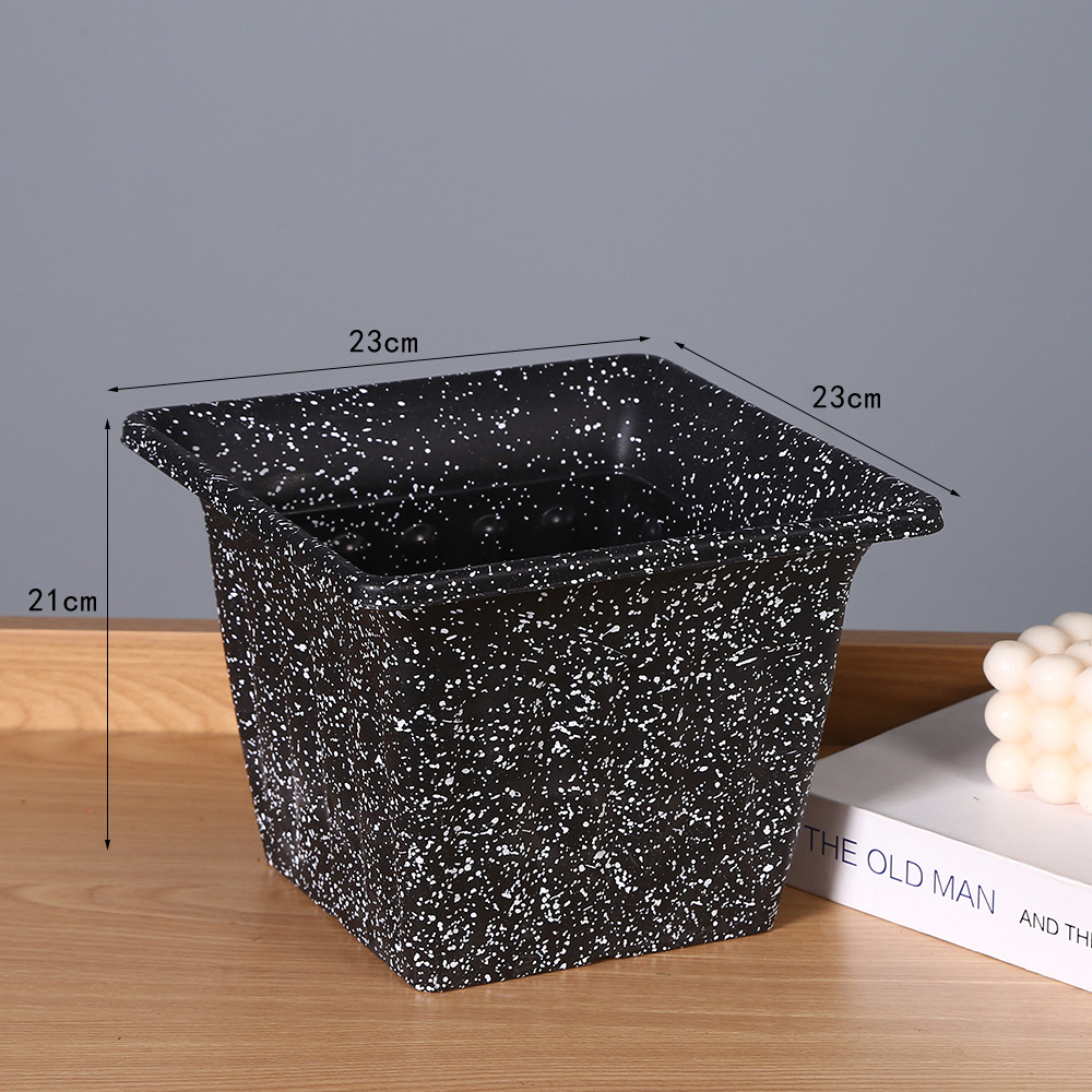 Golden square large-diameter light luxury balcony flower pot decoration, spray-painted hotel ornaments, garden plastic flower POTS Application Scenario