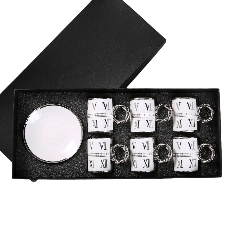 European-style ceramic cups with silver plating, coffee cup and plate sets, cross-border export tea cups and plates, Middle East and Saudi Arabia coffee sets Item Picture