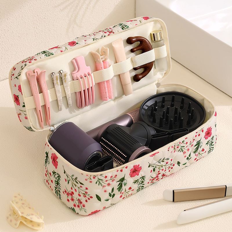 The new hair dryer storage bag is suitable for Dyson Leifen curling iron clamp double-layer handbag, pearl zipper, large-capacity travel hair care tool storage bag and portable bag for girls Specification image