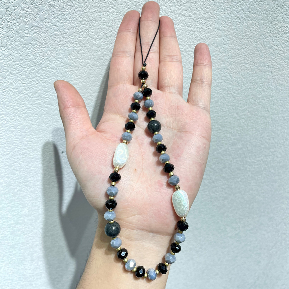 ins个性珍珠水晶彩色石头手机链欧美跨境亚马逊首饰套装串珠链条