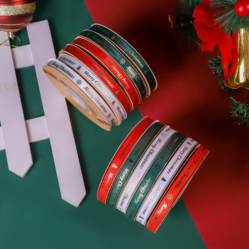 Factory wholesale of Christmas letter gilded red threaded ribbon green holiday decorative clothing accessories in stock details Picture