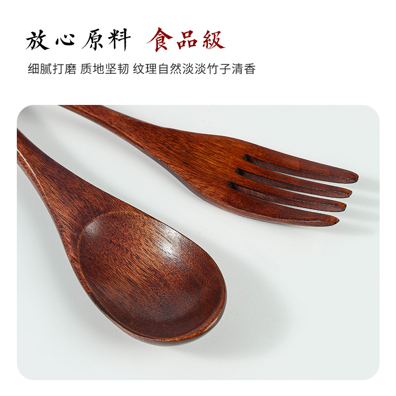 Factory direct supply of Japanese-style nanmu chopsticks, spoons and forks three-piece set, old lacquer wound wooden tableware and spoons wholesale details Picture
