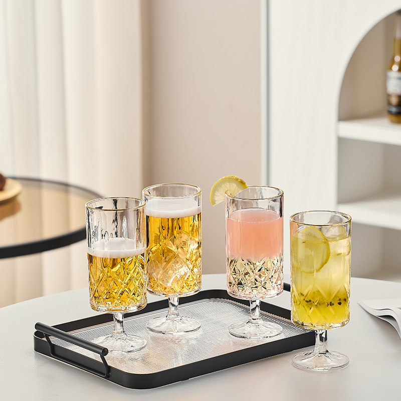 Ins-style tall, striped straight glass coffee cold drink soda sparkling water cup, fashionable and creative household water ware Application Scenario