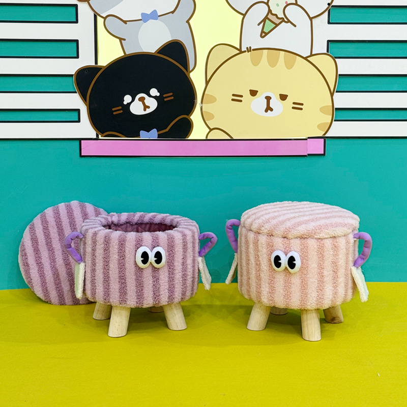 多巴胺卡通布艺收纳凳零食储物凳客厅换鞋凳沙发门口凳子