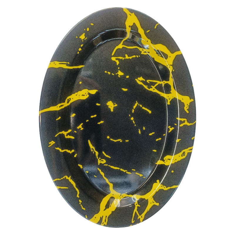 Factory direct sales of carbon black bright golden pattern oval-shaped melamine dinner plates, commercial, shockproof and wear-resistant in stock Application Scenario