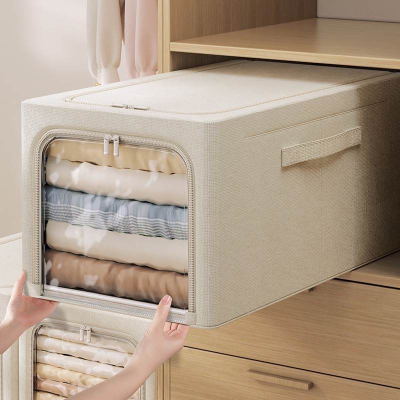 百纳加长款涤棉被子收纳箱家用衣柜整理箱布艺可折叠特大号防尘收纳盒日用百货