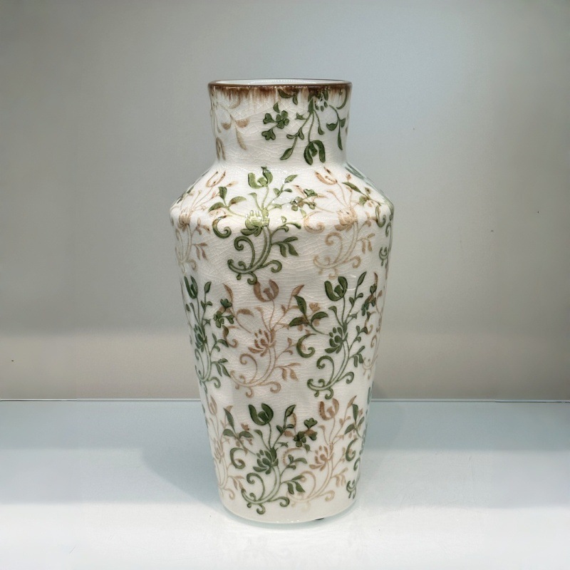 田园风手绘繁花陶瓷冰裂小花瓶客厅餐桌水养鲜花摆件花器陶瓷包装容器