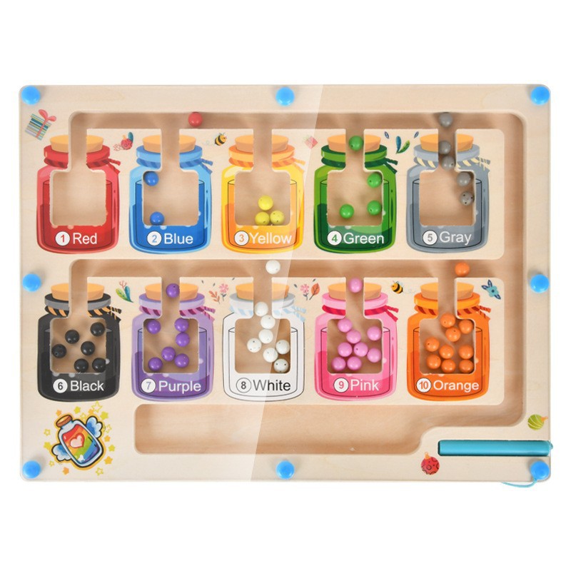 Baby magnetic color classification, positioning, counting board, pen movement maze, math enlightenment, cognitive matching, wooden toys