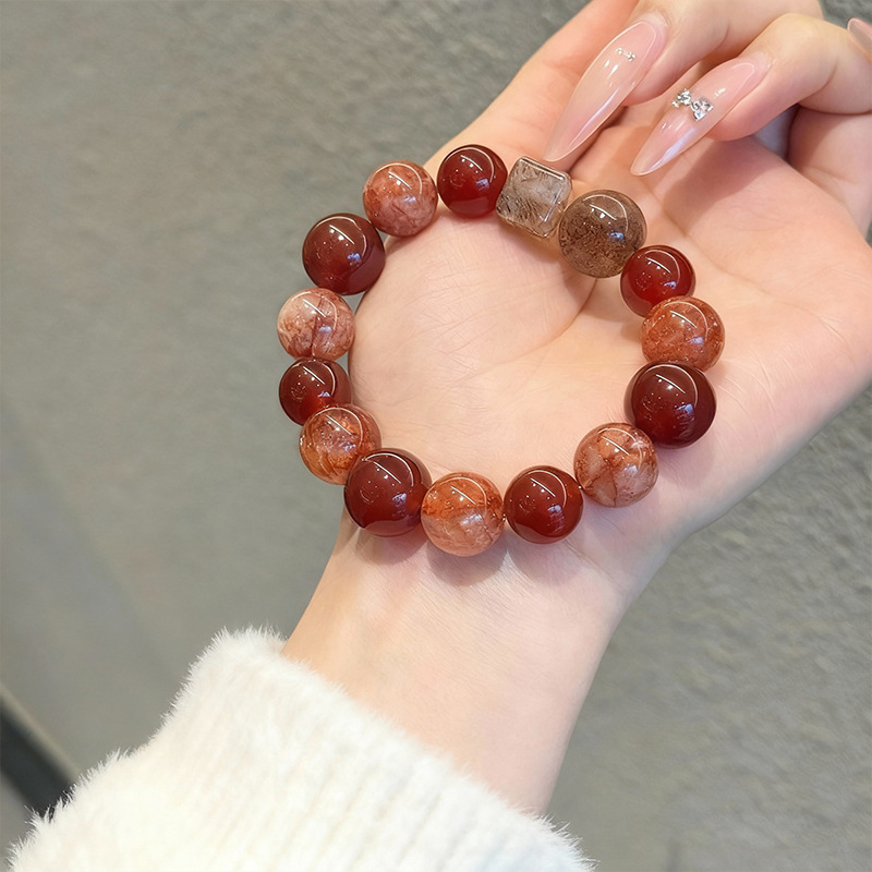 天然红胶花红玛瑙手链原创小众设计小红书同款水晶手串现货批发